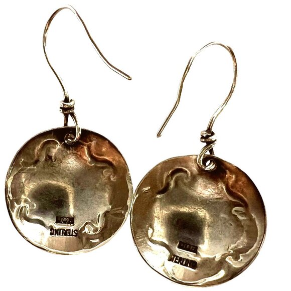 Vtg 925 Silver Dangle Drop Earrings Engraved Southwest Design by J O Randhal - Picture 4 of 5